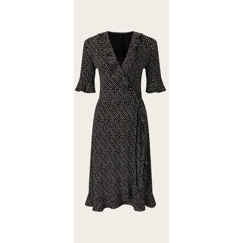 NWT Baukjen Black and White Polka Dot Martha Ruffle Wrap Midi Dress 2 XS - Picture 7 of 8